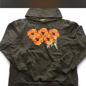 Black Hoodie with Orange Floral Heart Graphic